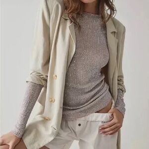 Intimately Free People Gold Rush Long Sleeve Sequin Top Size Small Semi-Sheer